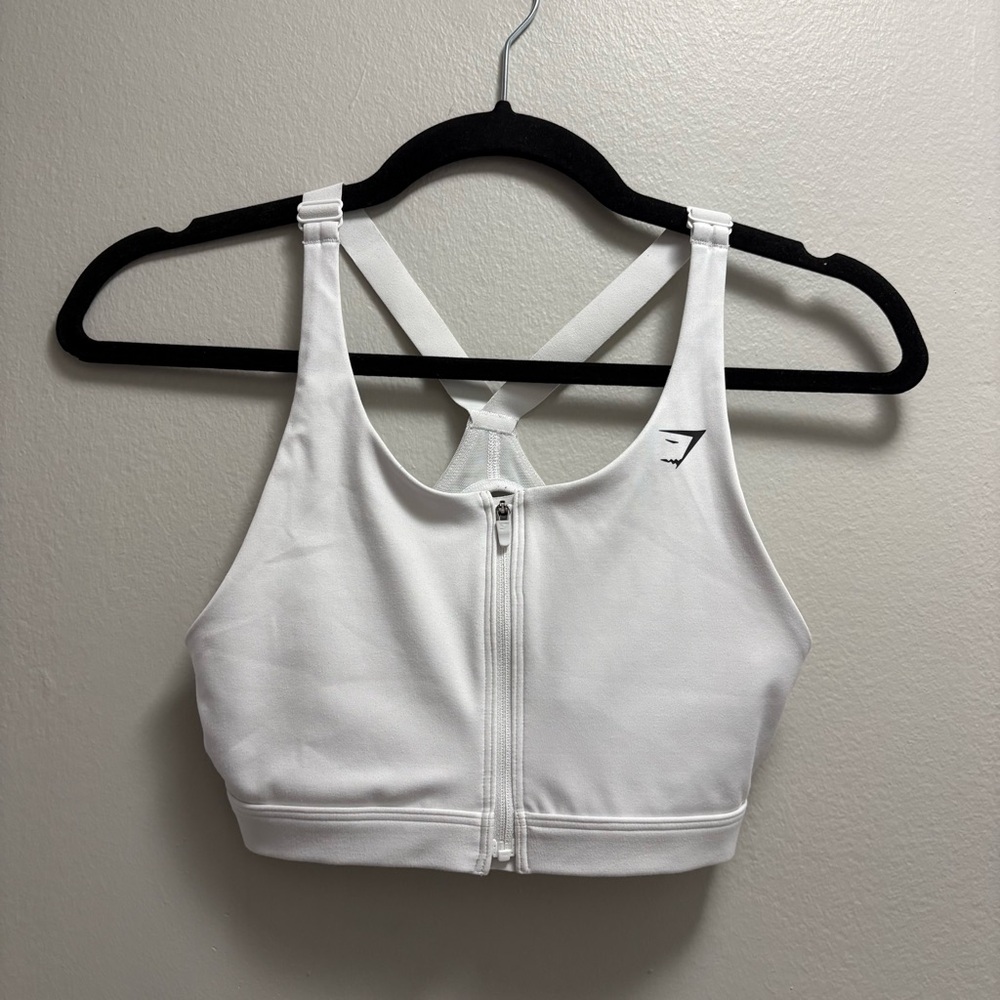 Gymshark White Zip Front Sports Bra XS Athletic Workout Crop Top Activewear - Picture 4 of 13